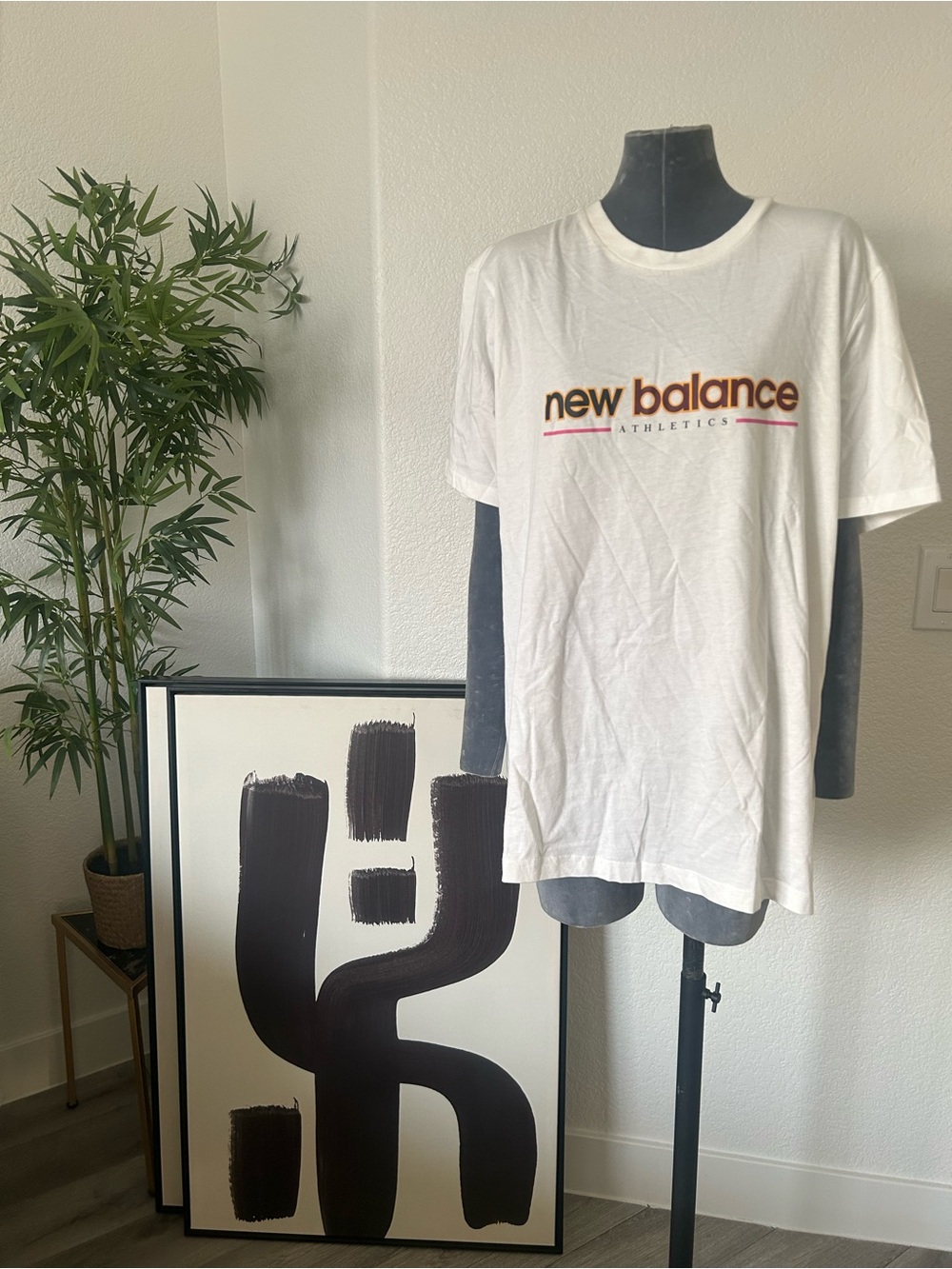 New Balance White Tee with Brown and Red Logo